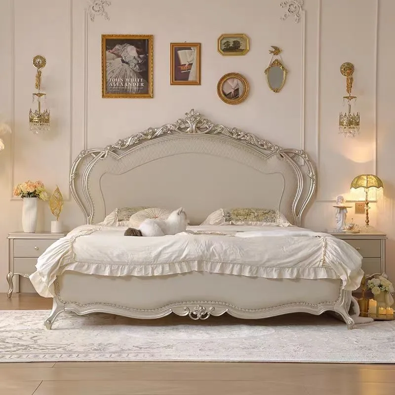 European Hand Made Solid Wood Bedroom Furniture European Style Classic Bed Luxury Design Soft Royal Bed
