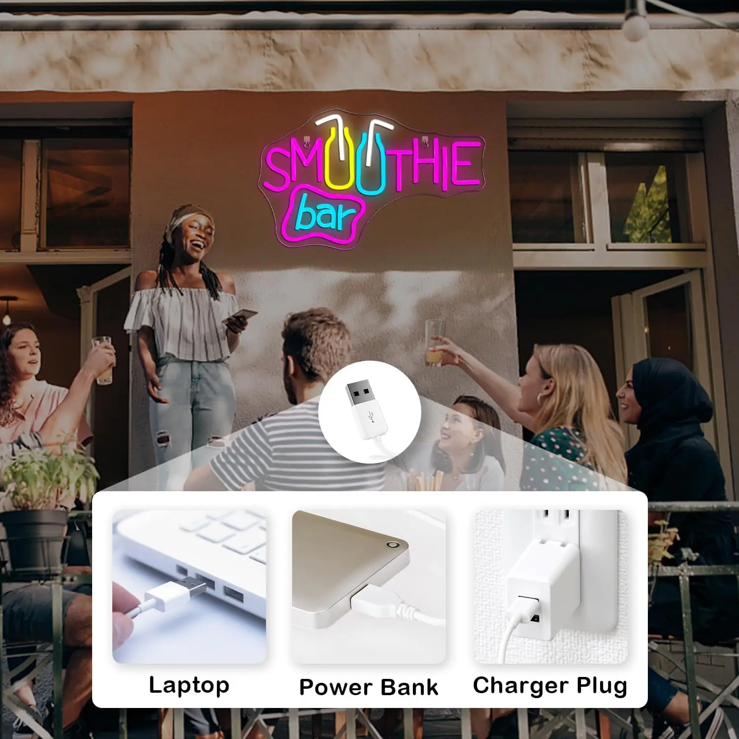 Smoothie Bar Neon Sign Words for Wall Decor Pink Letter Dimmable LED Neon Light Bar Sign Store Beverage Cool Smoothie Bar Shop