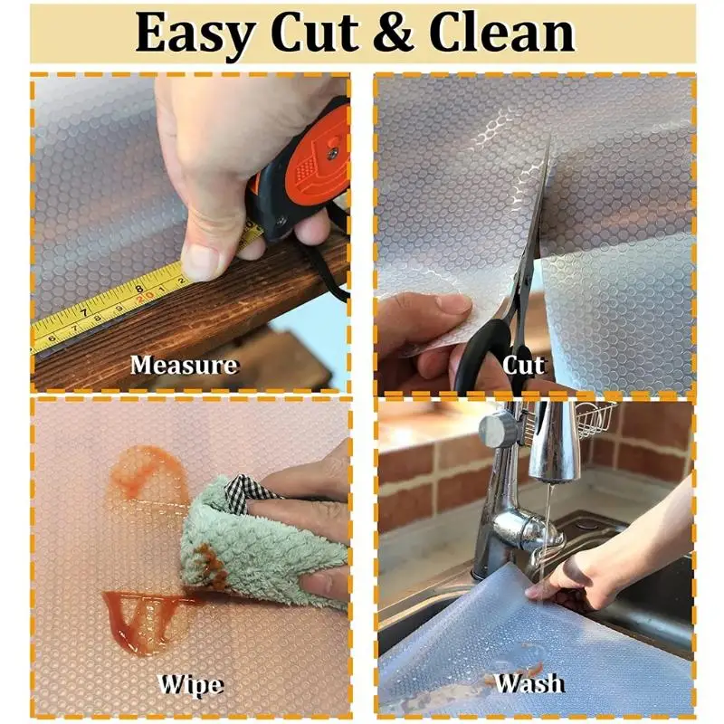 45x300CM Non-Slip Lining For Cabinet, Drawer, Refrigerator And Wardrobe - Transparent, Washable, Cuttable