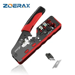ZoeRax Cat7 RJ45 Crimp Tool compatible for Cat7/6a/6/5e Ethernet Cable with Cut/Strip Multi-function crimper With Spare blades