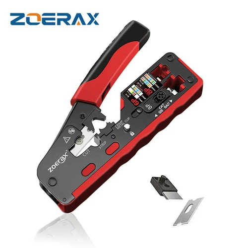 Herramienta de engarzado ZoeRax Cat7 RJ45 compatible con Cable Ethernet Cat7/6a/6/5e con engarzador multifunción de corte/tira con hojas de repuesto