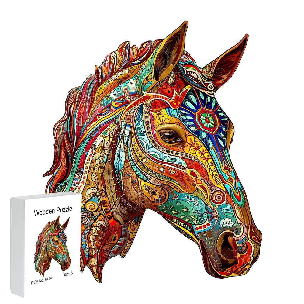 Wooden puzzle color horse gift box exquisite gift irregular animal shape puzzle personalized senior unique gift family interacti