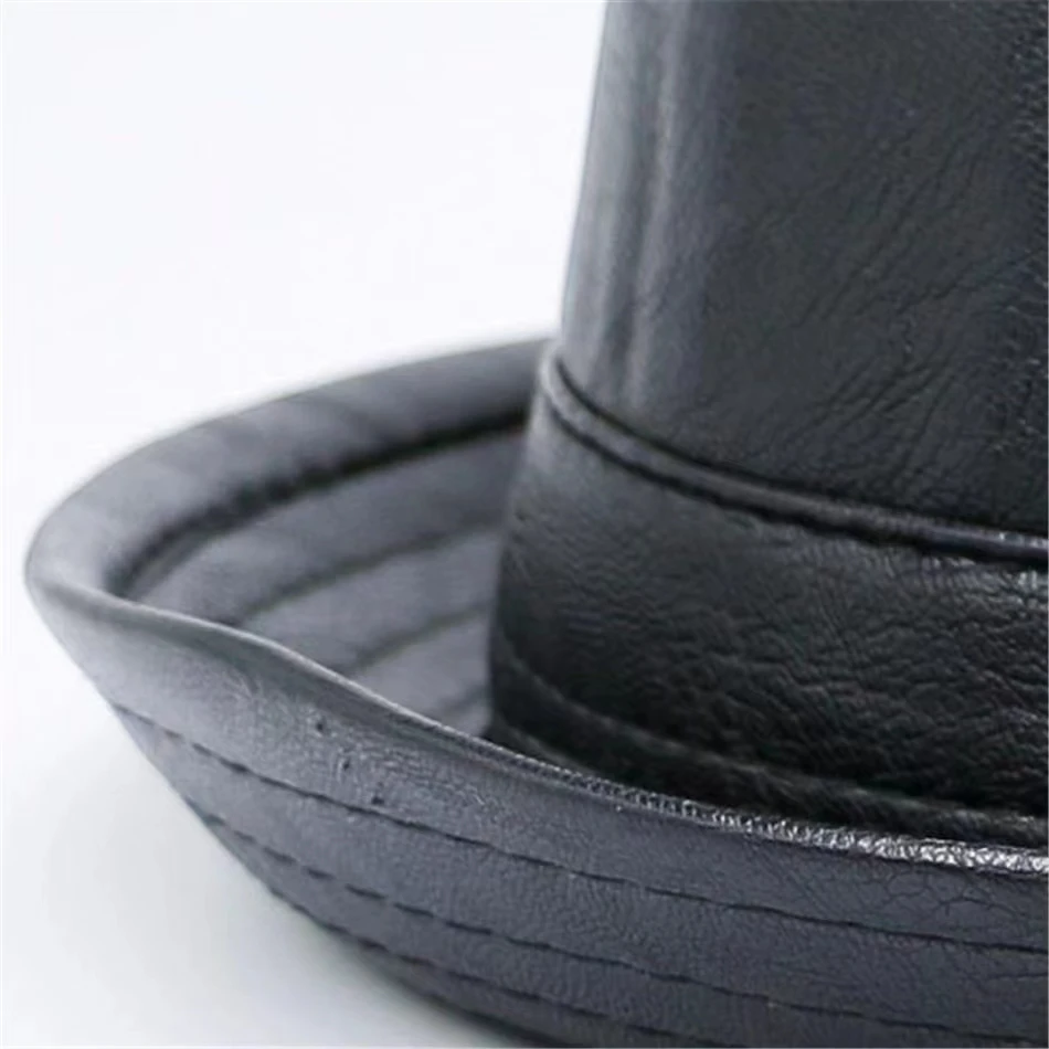 Men Black Leather Trilby Hat Male Fedora Cap Retro Women Autumn Brand Porkpie Hat Men\'s Vintage Jazz Hat