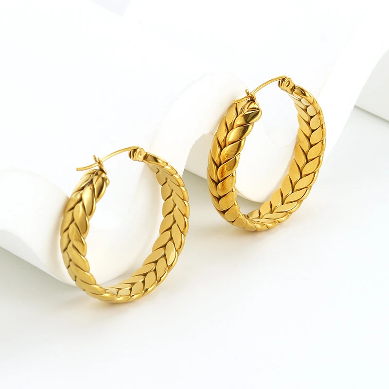 316L Stainless Steel New Fashion Fine Jewelry Diameter 3cm Round Circle Weaving Interweaving Wheat Shape Hoop Earrings For Women