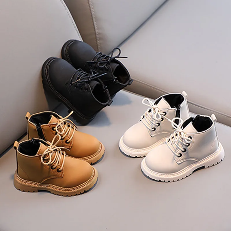 Fashion Kids Boys Girls Martin Boots Autumn Spring Winter Anti-slip British Casual Shoes Artificial Leather Children Short Boots