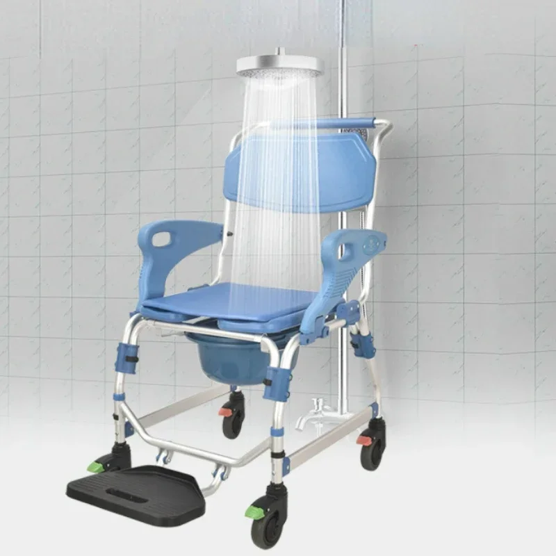 

Aluminum Alloy Multi-Functional Commode Chair for Elderly, Non-Slip Armrests, Toilet Chair with Wheels, Bath Seat