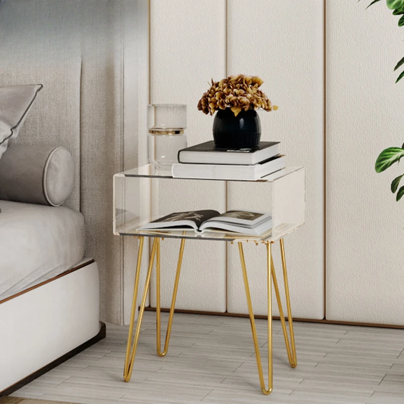 

Nordic acrylic bedside table storage minimalist transparent suspension light luxury Internet celebrity dresser metal leg bedroom