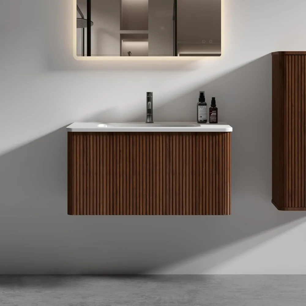 

Bathroom Vanity with Sink,Large Storage Wall Mounted Floating Bathroom Vanity with Overflow for Modern Bathroom, One-Piece