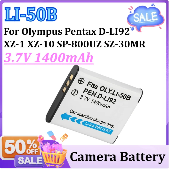 LI-50B LI50B Battery 3.7V 1400mAh for Olympus Pentax D-LI92 XZ-1 XZ-10 SP-800UZ SZ-30MR 9000 9010 LI 50B D-LI92 Camera Batteries