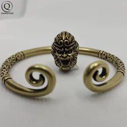 Brass Chinese Super Hero Monkey King Hoop Bangle Antique Copper Sun Wu Kong Bracelet for Women Men Fashion Hand Chains Jewelry