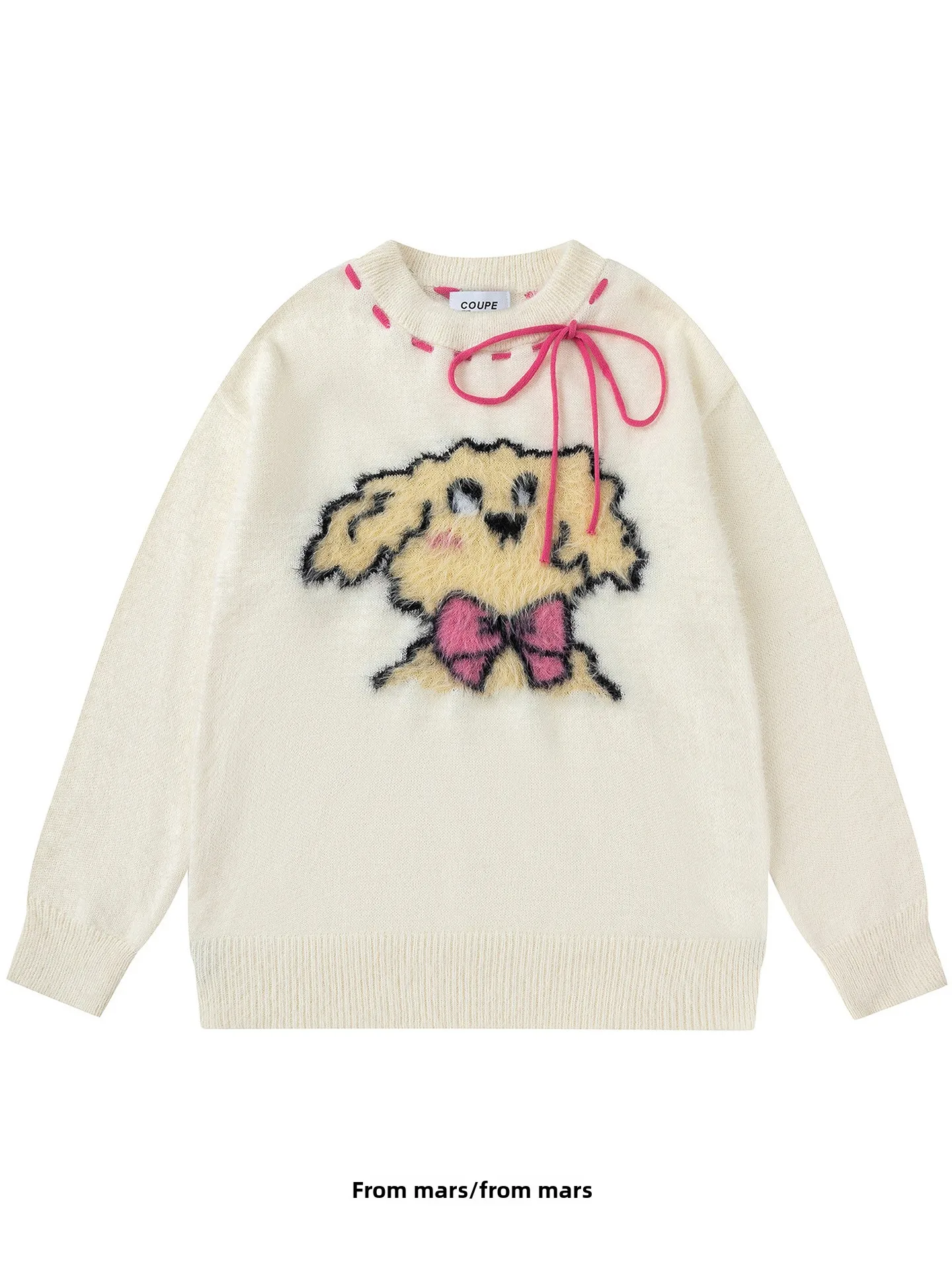 

Вязаный свитер с милым принтом собачки, свободный крой, осенний, теплый, модный, повседневный, с длинными рукавами, круглый вырез, топ