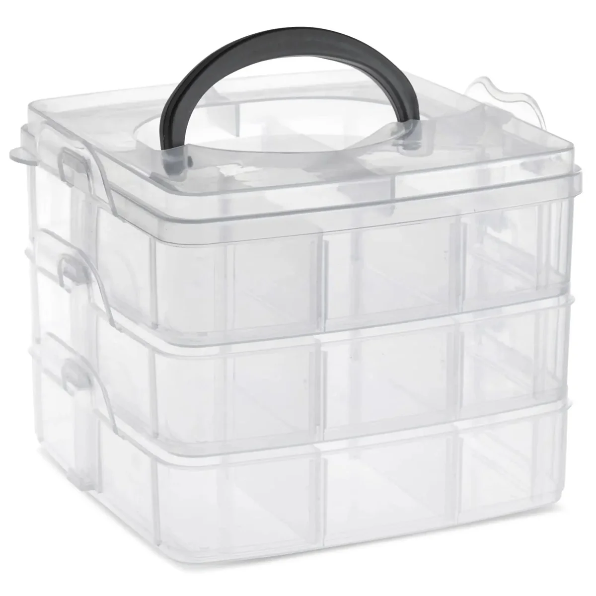 

Transparent Jewelry Storage Box 3-Layer Plastic Stackable Adjustable Storage Container for Earrings Necklaces Rings Beads