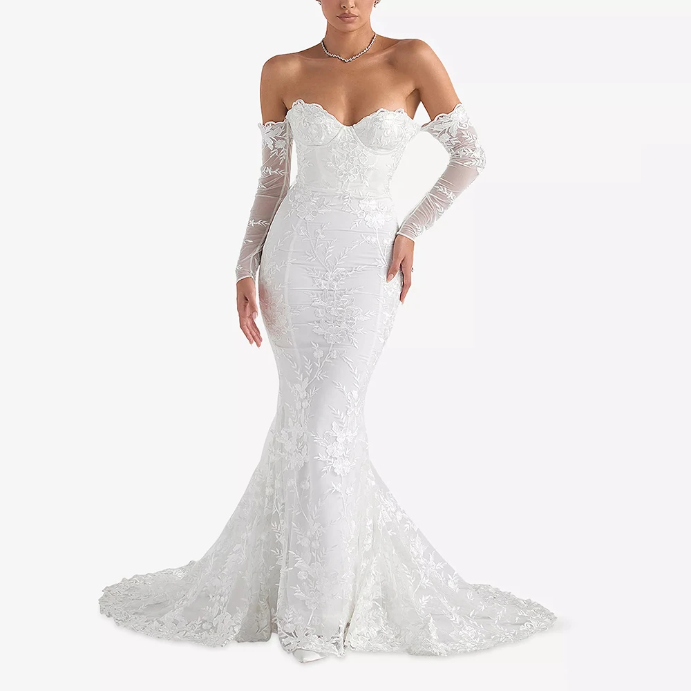 

Белое свадебное платье без бретелек с открытой спиной по индивидуальному заказу, современный стиль, кружевное вечернее платье макси, платье русалки длиной до пола, платье для выпускного вечера