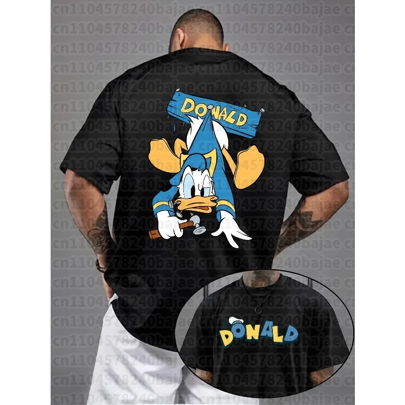 تي شيرت صيفي للرجال بنمط ديزني دونالد داك، ملابس ترفيهية يومية وأنشطة موضوعية للجنسين بأكمام قصيرة كبيرة الحجم
