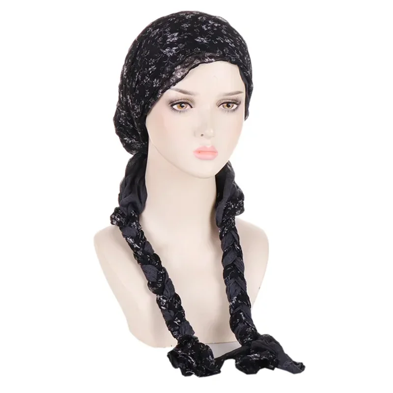 Turbante pré-amarrado para mulheres muçulmanas, lenço de cauda longa, envoltório químico, boné muçulmano, gorros, lenço de cabeça, chapéu elástico