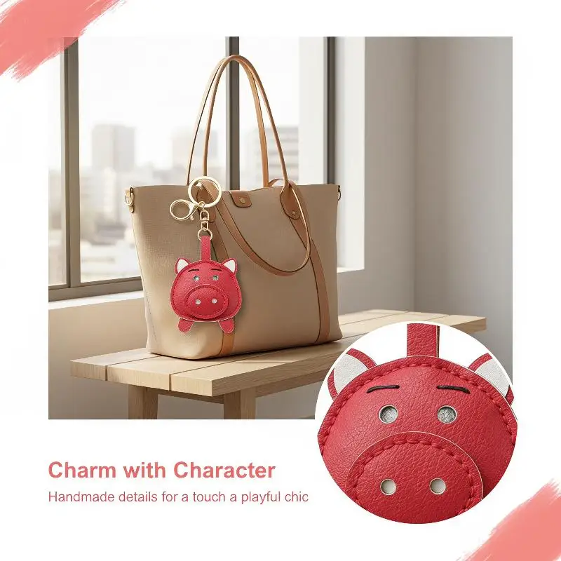 Adorable Leather Pig Keychain-5 Cute Colors, Charming Mini Figure For Daily Joy-PU Leather-Perfect For Backpack/Purse
