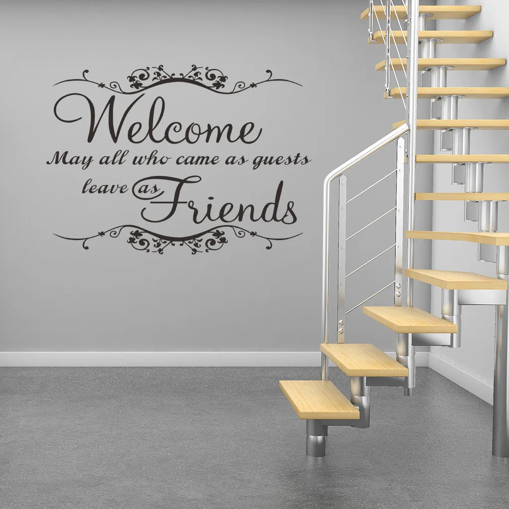 Text Patterns Welcome Friend Art Vinyl Mural Home Decor Wall Stickers Living Room Decals Wallpaper Living Lettering Decoration