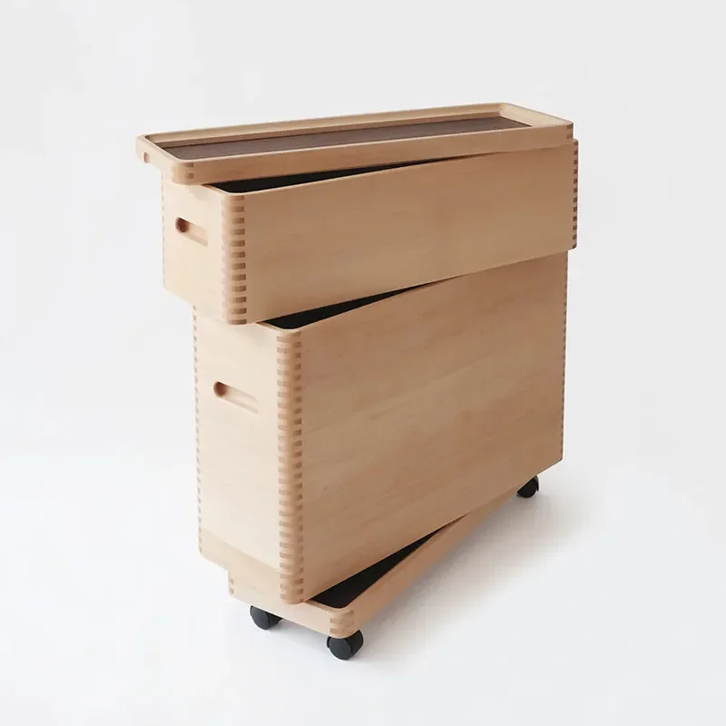 Extremely narrow crevice storage cabinet Solid wood cabinet with wheels Movable storage Living room Sofa side cabinet Side cabin