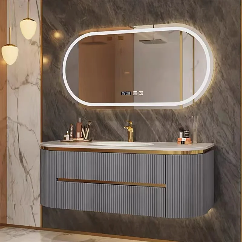 Factory Directly Modern Hanging Wooden Vanity Bathroom Cabinet With LED Mirror Custom Sizes Color