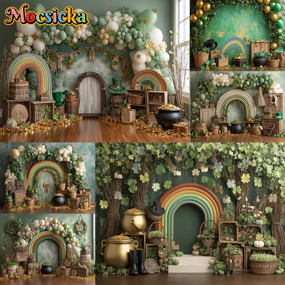 Mocsicka Photography Background Lucky Four Leaf Clover Magic Decoration Backdrop Baby Shower Newbron Party Portrait Studio Prop