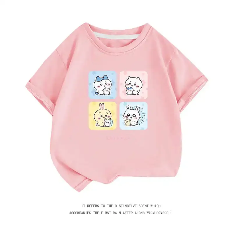 

2025 Summer Short-sleeved Cotton Children's T-shirt Usagi Xiaobajiyi Chiikawa Boys and Girls Casual Shirt Parent-child Wear