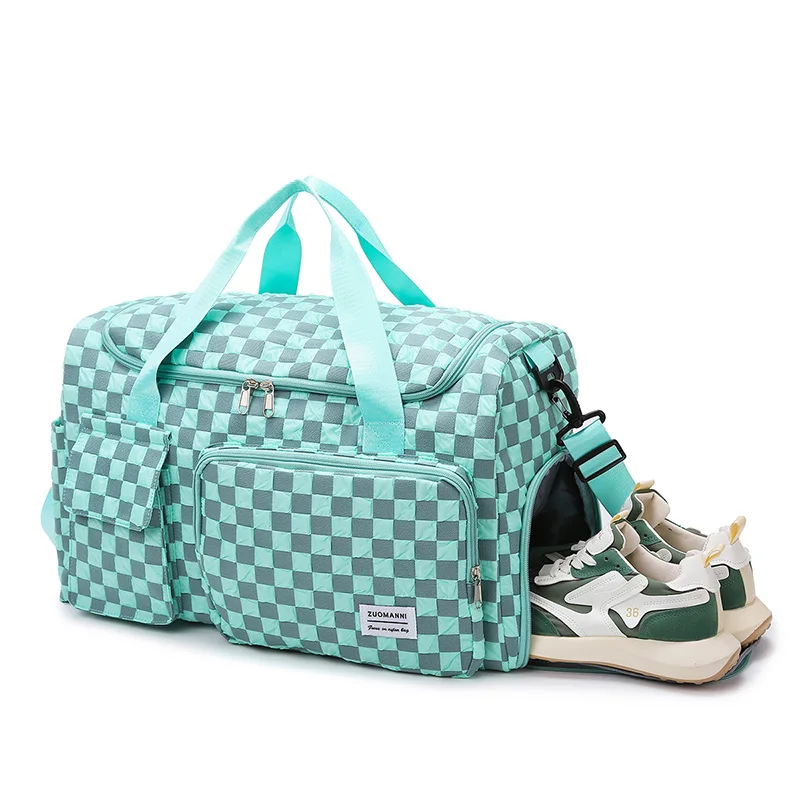 Fashion Large Capacity Checkerboard Pattern Duffle Handbag, Lightweight Travel Luggage Storage Bag, Portable Sports Fitness Bag