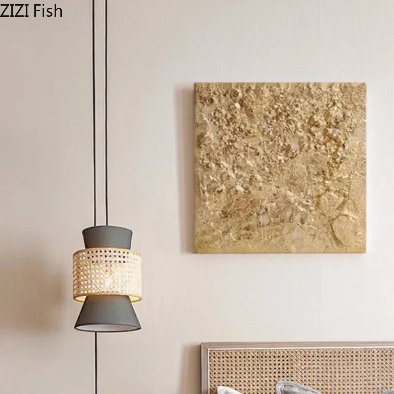 Hand Drawn Texture Painting Bedhead Golden Hanging Painting Square Mural Wall Decoration Crafts Ornament Sculpture Statue