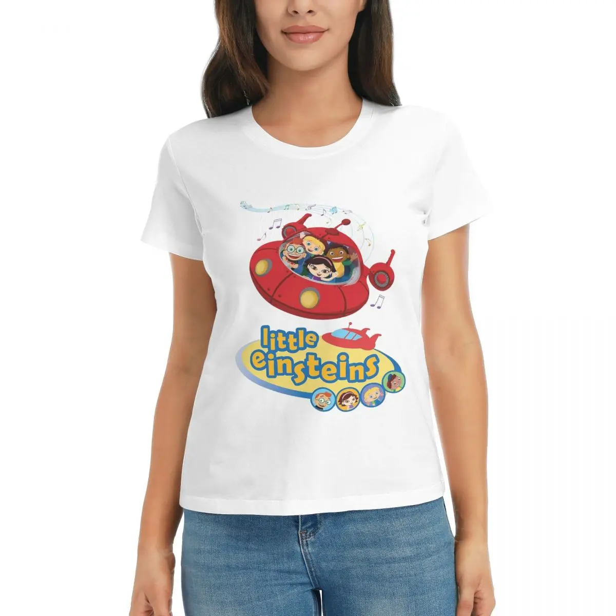 Camiseta feminina little einsteins roupas little einsteins carro verão manga curta camisetas tripulação pescoço roupas topos streetwear