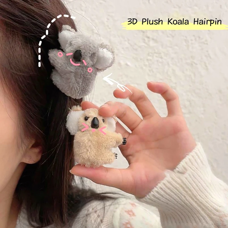 Cartoon 3D Plush Koala Hairpin Photo props Hair Clip Bag Accessories Daily Decor