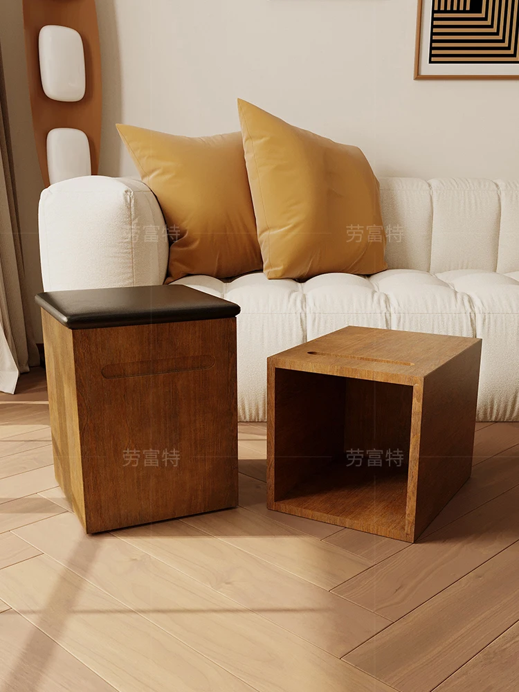 Handcrafted Wooden Stool, Foldable Storage Bench, Space-Saving Footrest, Durable Living Room Ottoman for Apartments