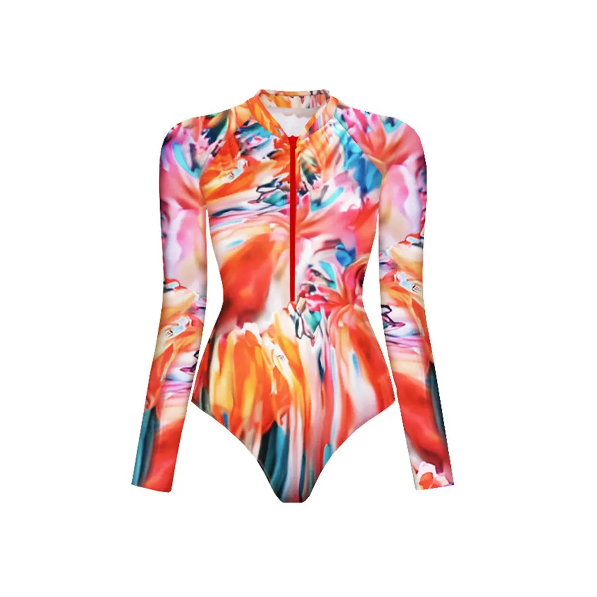 

2025 New Print Long Sleeve One Piece Swimsuit Sexy Swimwear Women Backless Beachwear Surf Bathing Suit Push Up Monokini Female