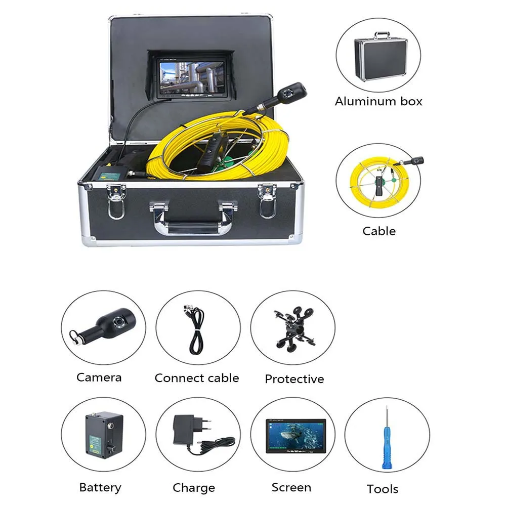 Imagem -06 - Industrial Endoscópio Tubo Inspeção Câmera de Vídeo Dual Câmera Lens Dreno Esgoto Pipeline Display 30m 50m Cabo 1080p hd