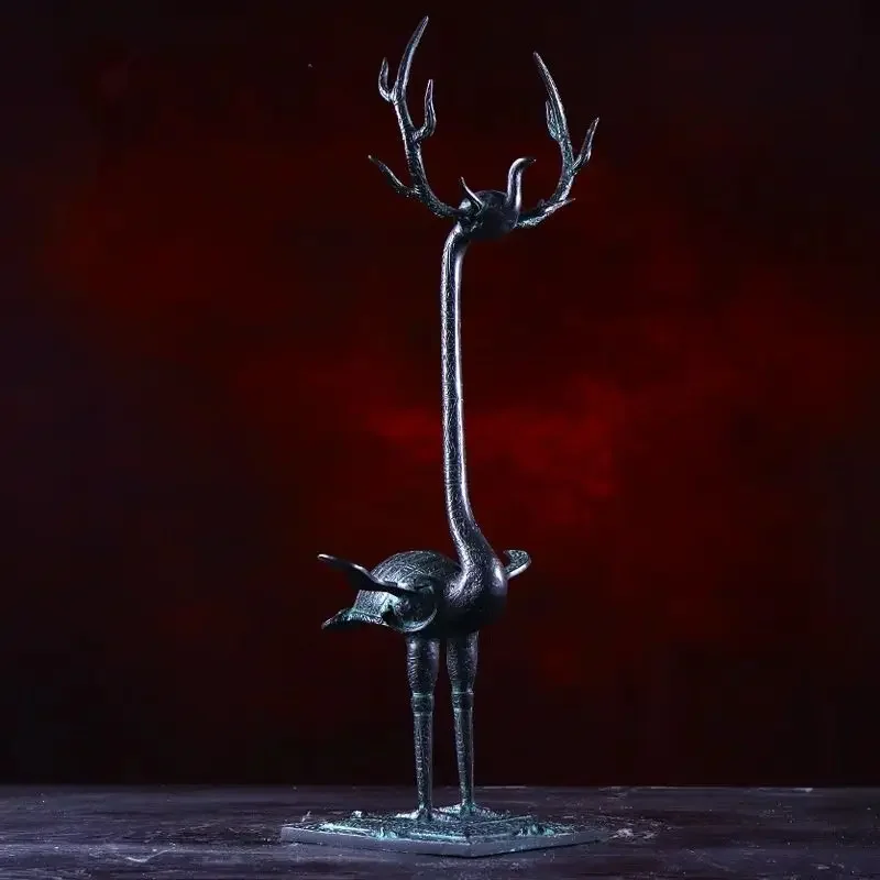 Pure copper antlers and cranes, bronzes, ancient style ornaments, film and television props, antique crane gifts