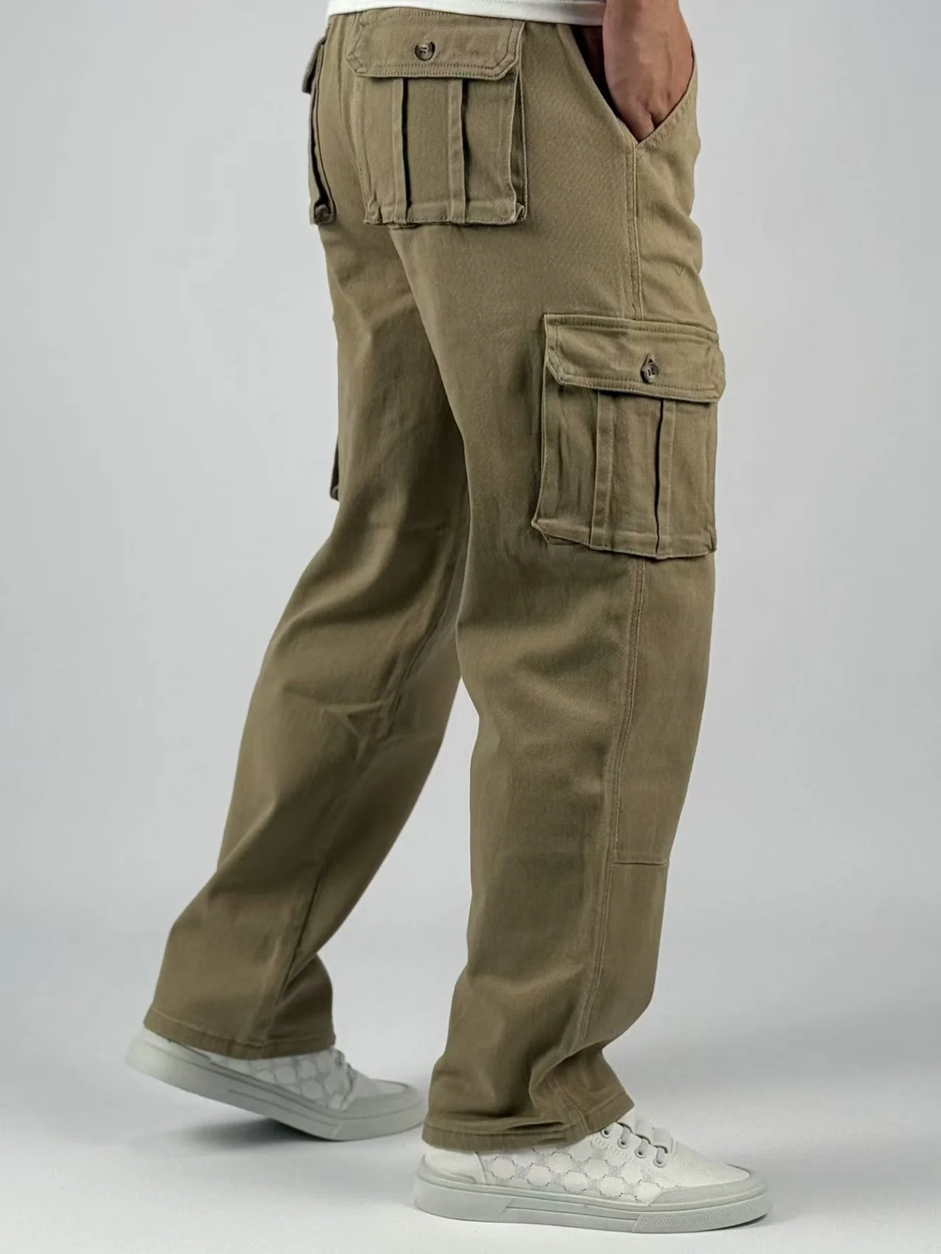 KING JEANS Merk Y2K KHAKI Multi-generatie elastische taille Losse rechte pijpen Modieuze en veelzijdige stijl