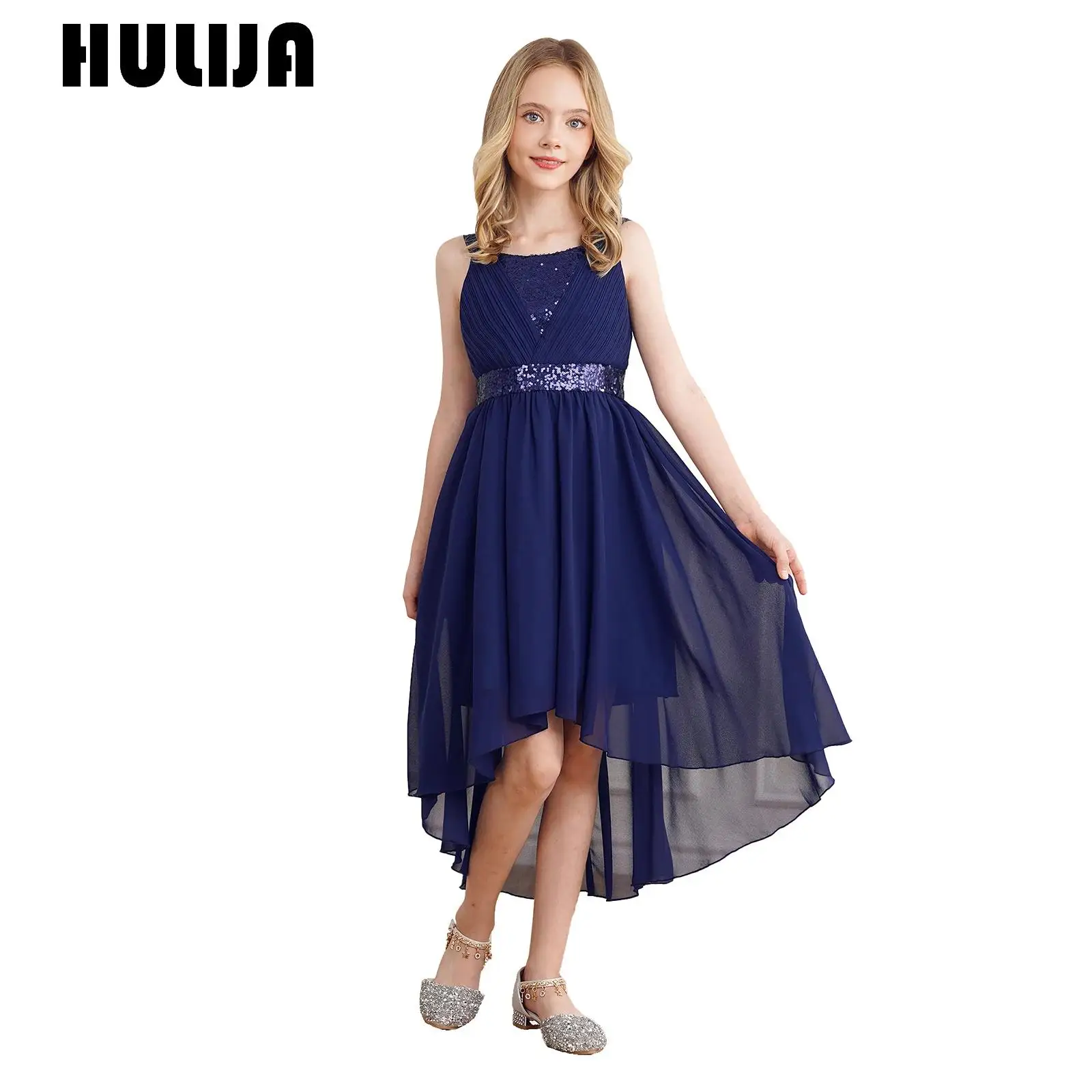 

Girls Elegant Sequined Princess Dress Ceremony Flower Girls Sleeveless Chiffon Dress Wedding Party Bridesmaid Birthday Maxi Gown