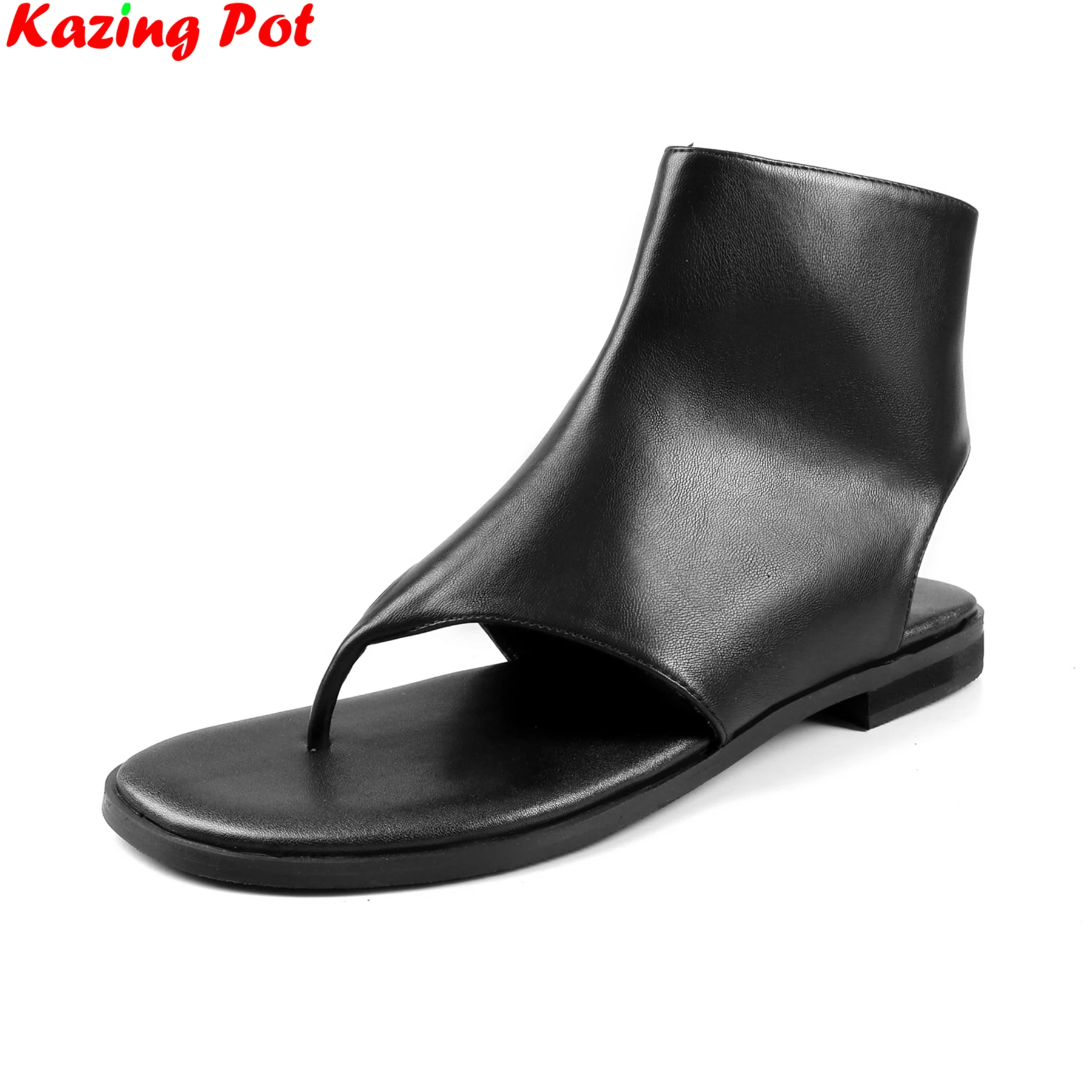 

Шлепанцы из коровьей кожи Krazing Pot, элегантные летние туфли на плоской подошве для свиданий, классические офисные женские сандалии на молнии, современные женские сандалии