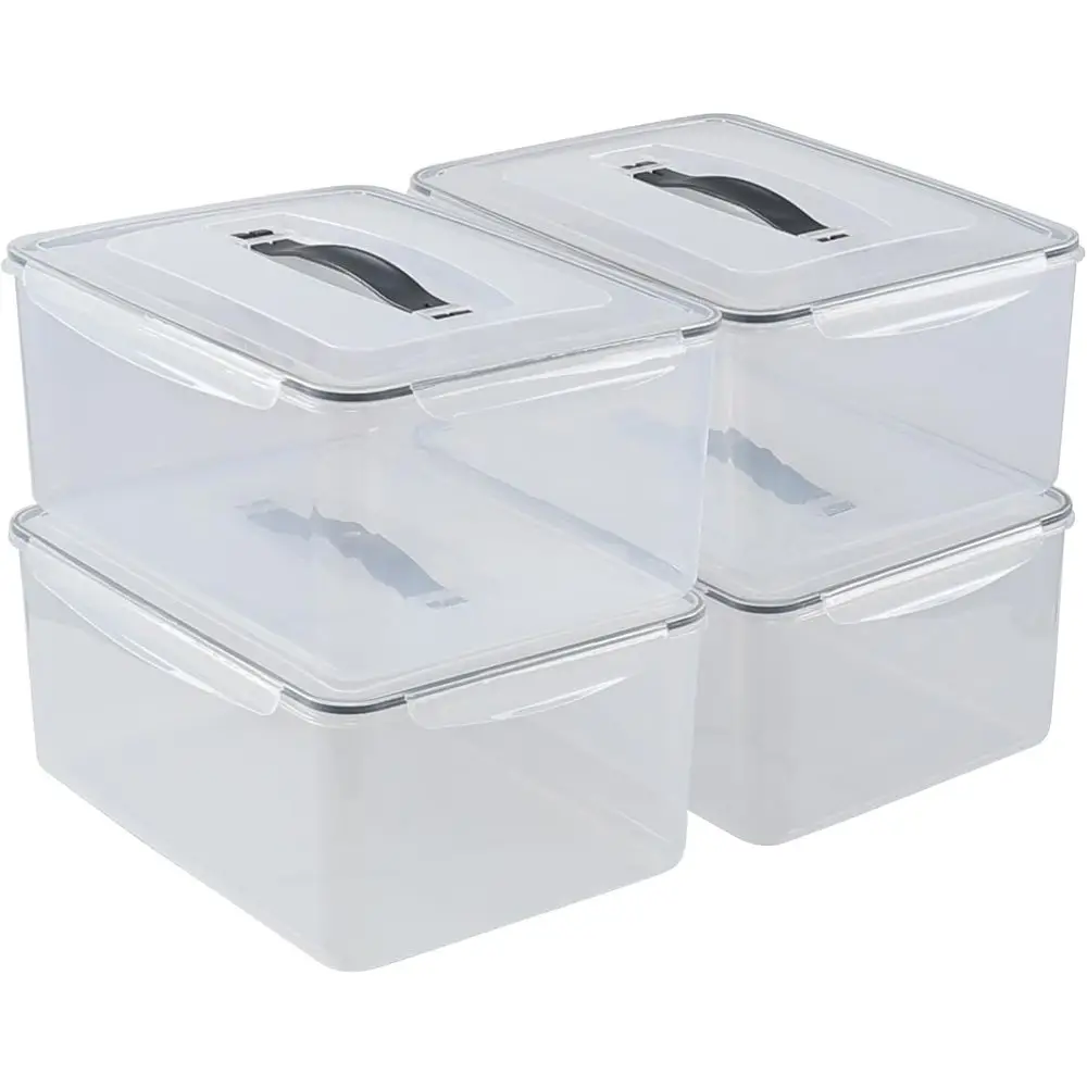 

15L Clear Plastic Airtight Food Storage Containers with Lids and Portable Handles, 4-Pack