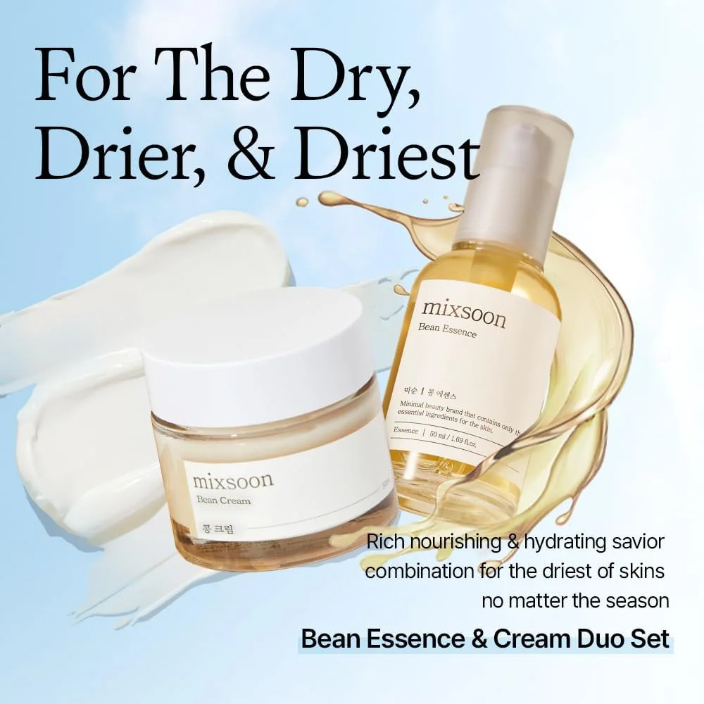 Crème et Essence de Haricots Mixsoon - Répare les dommages, anti-âge, atténue les taches, hydratation intense et douce, soin visage coréen.