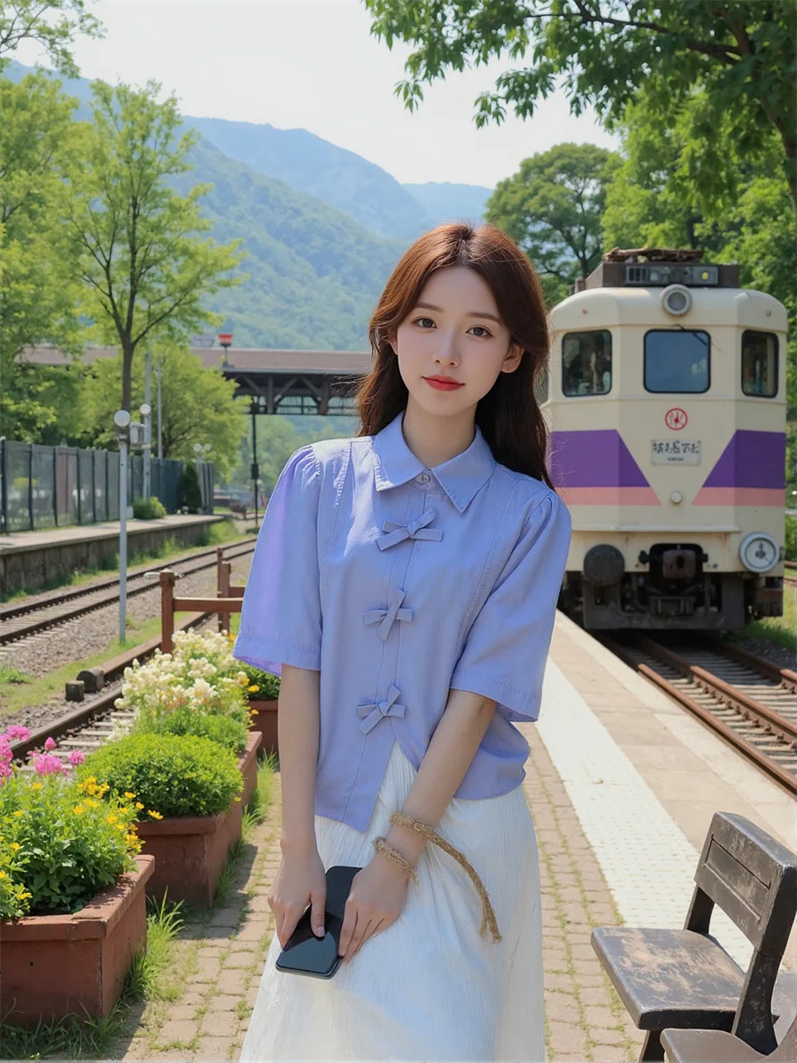 Camisas de manga abombada para niñas, blusas informales de primavera sin mangas con protector solar, álbum de música para chicas adolescentes, viaje de gran tamaño, ajustado Irregular