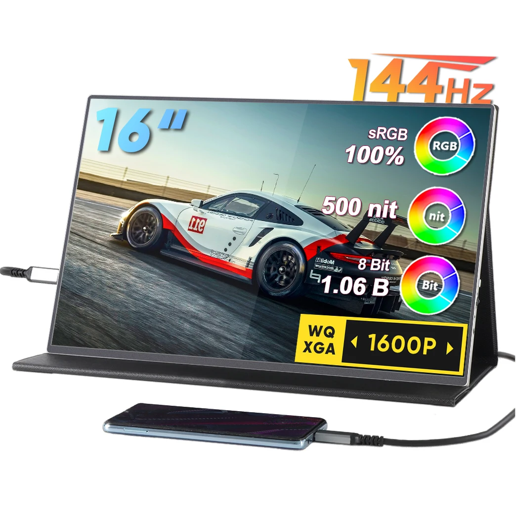 

Portable 16 Inch 144Hz QHD 100% SRGB HDR Gaming With USB-C HD External Switch For Travel With PS5/4 With Speakers