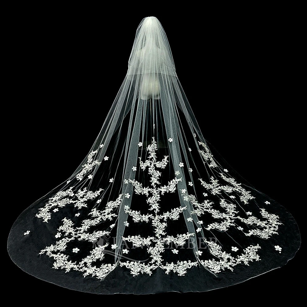 

New Arrival Cathedral Wedding Veils One-Layer Lace Appliques 3 Meter Bride Wedding Accessories Bridal Veil Vestidos Novias Boda