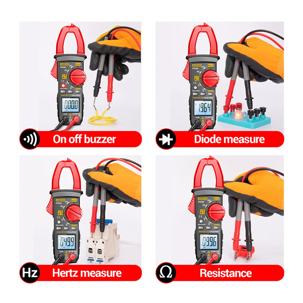 PN200 AC DC 0-600A Multimeter 4000 Counting Electrician Multi-FunctionDigital Clamp Meter Capacitance Resistance Current Tester