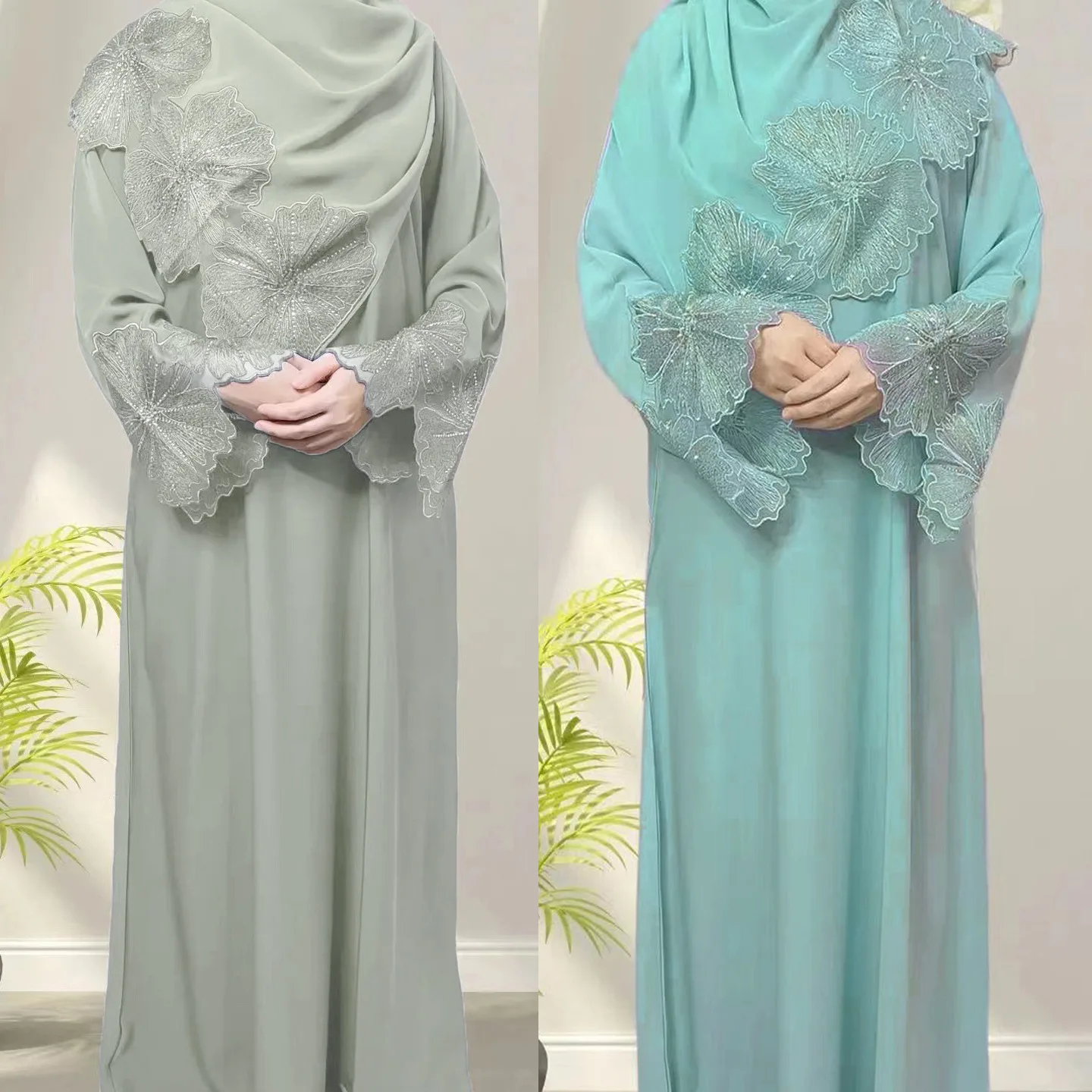 M189 # jubah wanita Muslim empat warna gaun Indonesia Melayu wanita dengan ikat kepala