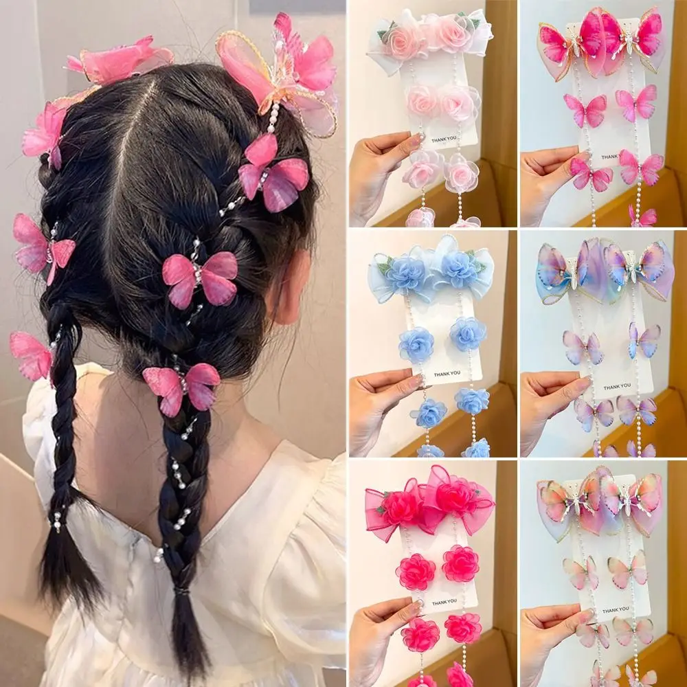Mesh Pearl Braided Hairpin Tassel Headwear Hair Clip Braided Hair Chain Hair Accessories Children Flower Barrettes