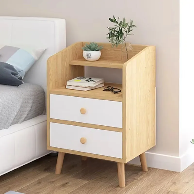 Luxury Beautiful Nightstand Wood Minimalist Modern Organizer Bedside Table Shelves Storage Simple Mesita De Noche Furniture