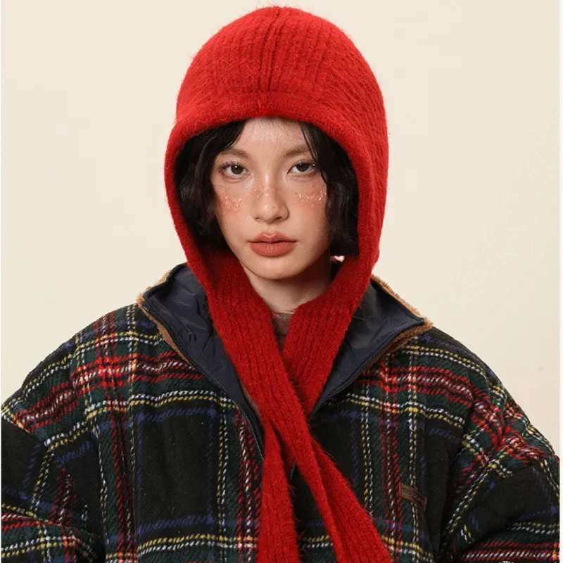 

Fashionable Versatile Scarf Integrated Beret Straw Hat Sun Hat Hot Sale Best Holiday Gift Red Warm Earmuff Knit Hat Wool Hat