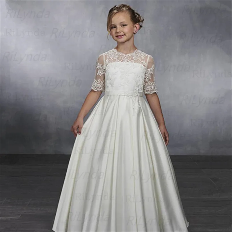 

Flower Girl Dresses White Tulle Puffy Pattern Appliques With Bow Belt Sleeveless For Wedding Birthday Party First Communion Gown