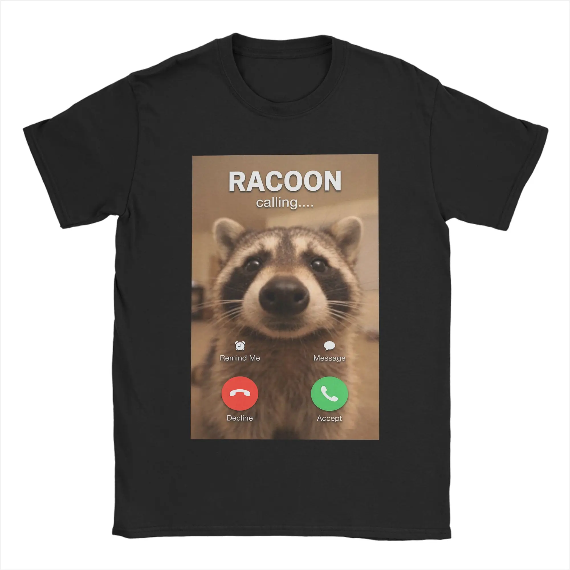 Men's T-Shirt Racoon Calling Funny Animal Phone Call Meme 100% Cotton Tees Short Sleeve  T Shirt Round Collar Clothes 4XL 5XL