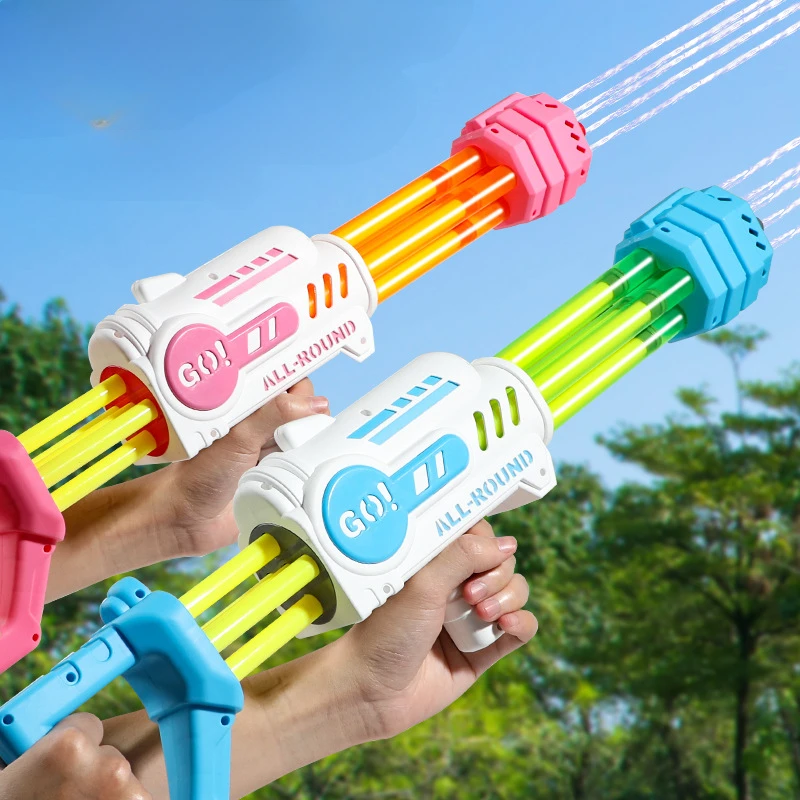 Children's Large Gatlin Rocket Launcher Pull-out Water Gun Toy Five-hole Cannon Rafting Beach Summer Water Stall Play Toys