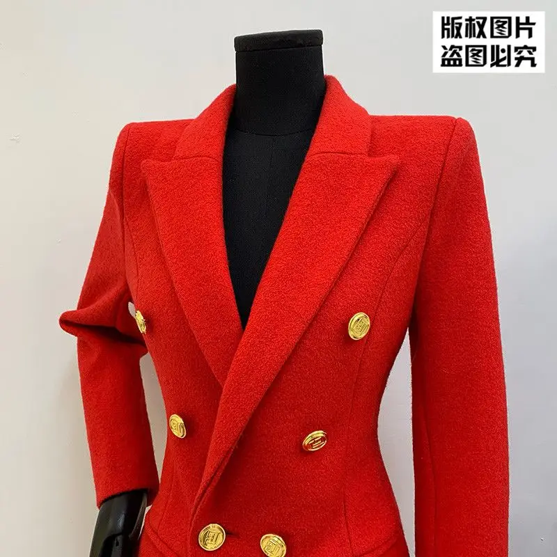 معطف صوف طويل فاخر عالي الجودة للنساء معطف نحيف وطية صدر السترة تصميم مزدوج الصدر معطف واق من المطر بأكمام طويلة ملابس خارجية للسيدات للمكتب #5